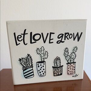 Francesca's Collections 'Let Love Grow' Cactus Wood Art, Black,Green,Blue,Pink
